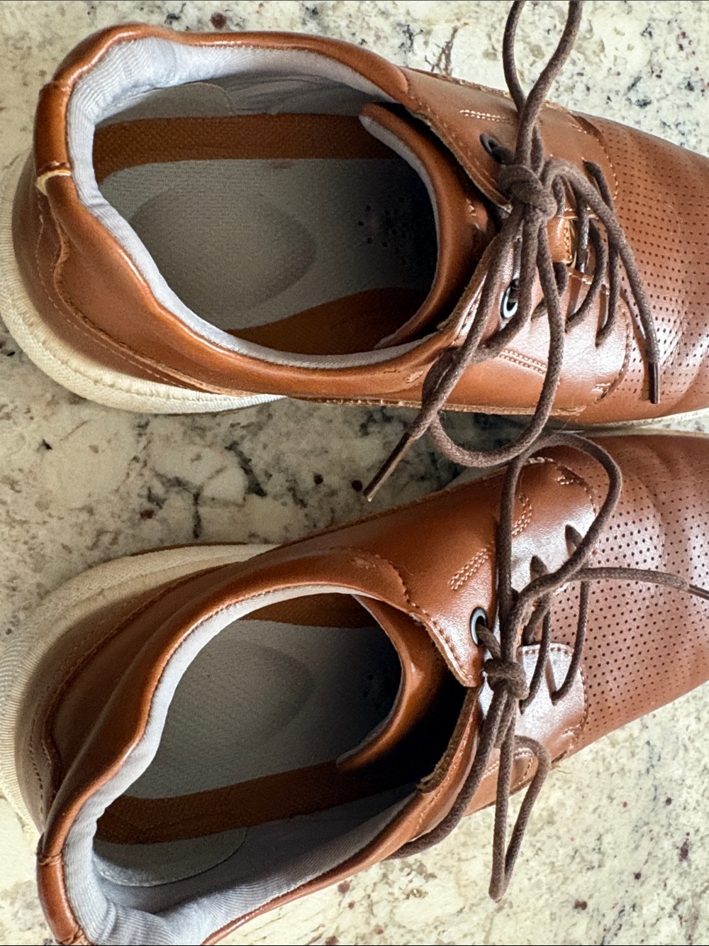 Men's Brown Perforated Leather Derby Oxfords with White Sole - Picture 4 of 4